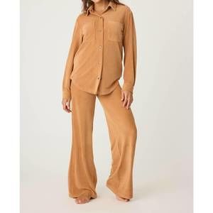 NEW PJ SALVAGE cozy corduroy lounge top in camel